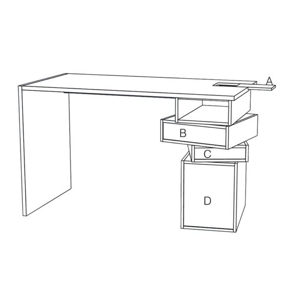 Description filaire bureau meuble bois ergonomique travail à la maison - Drugeot