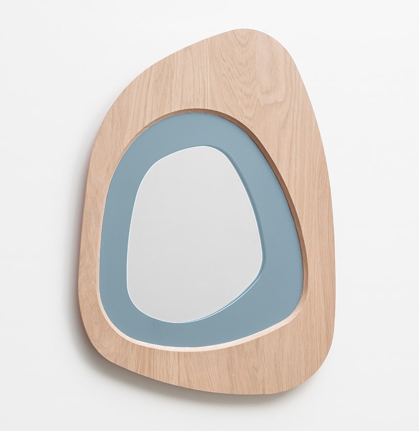 miroir galet rond design bleu suliac