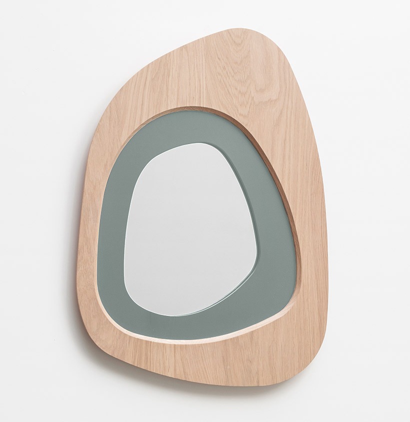 miroir galet rond design vert gris manoir