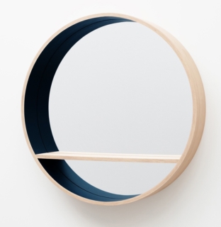 grand miroir-console rond en chêne naturel 125 bleu foncé