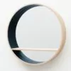 grand miroir console rond avec tablette mural en bois chêne massif