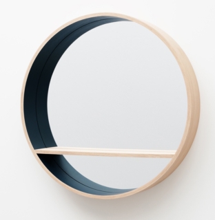 grand miroir console rond avec tablette mural en bois chêne massif