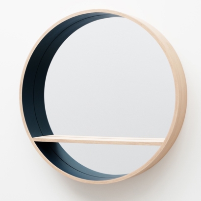 grand miroir console rond avec tablette mural en bois chêne massif