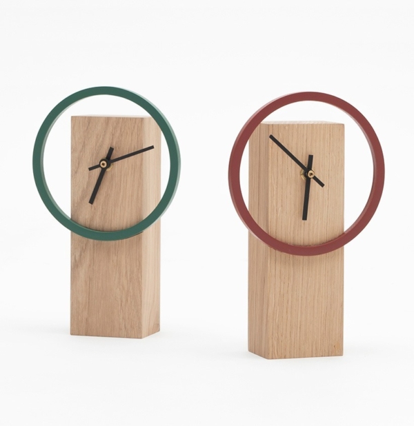 cyclock horloge de bureau rectangulaire cadran rond accessoire style scandinave minimaliste en bois naturel chêne massif éco responsable