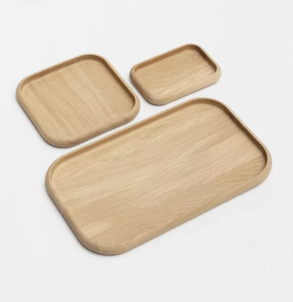 lot de 3 plateaux bois massif accessoire de décoration organique design objet wabisabi rangement minimaliste