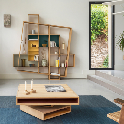 Bibliothèque asymétrique en bois massif FRISCO bibliothèque asymétrique Frisco chêne massif durable meuble fabriqué en France Drugeot Manufacture grande bibliothèque murale en bois naturel