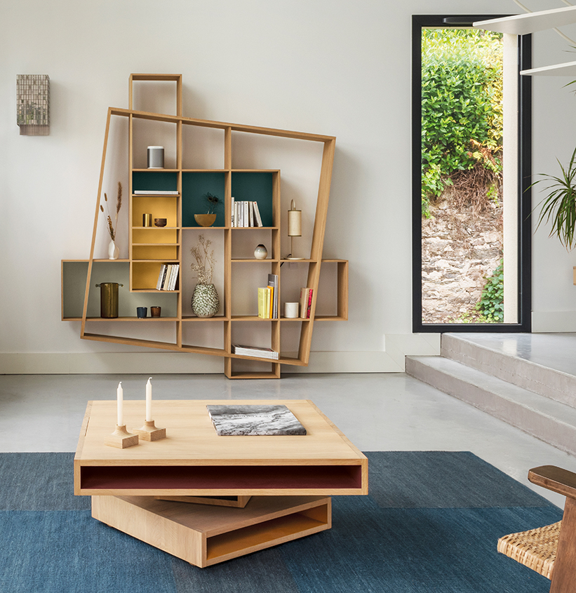 Bibliothèque asymétrique en bois massif FRISCO bibliothèque asymétrique Frisco chêne massif durable meuble fabriqué en France Drugeot Manufacture grande bibliothèque murale en bois naturel