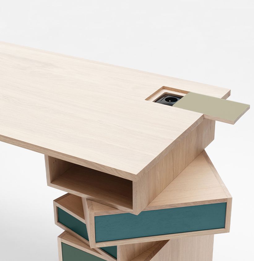 bureau en bois massif chêne français de forêts gérées durablement bureau design fabriqué en France EMPIL Drugeot Manufacture port USB intégré