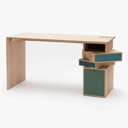 bureau en chêne massif design bois naturel couleurs façades rangement personnalisable bureau Empil déclinable sur-mesure bois massif vernis mat teint noyer chêne doré...