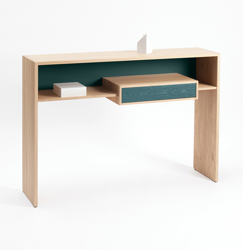 console design avec rangement meuble en chêne massif bois français meuble Mixage Drugeot Manufacture fabriqué en France Anjou