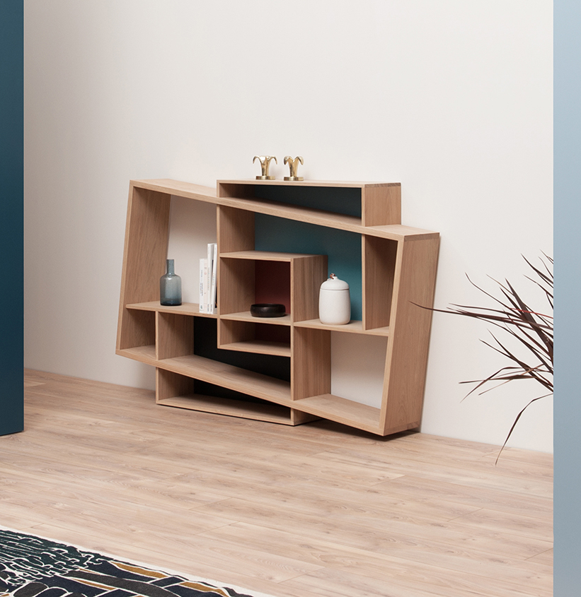 petite bibliothèque étagère design décalé console de salon Isboa fabriquée en France Drugeot Manufacture