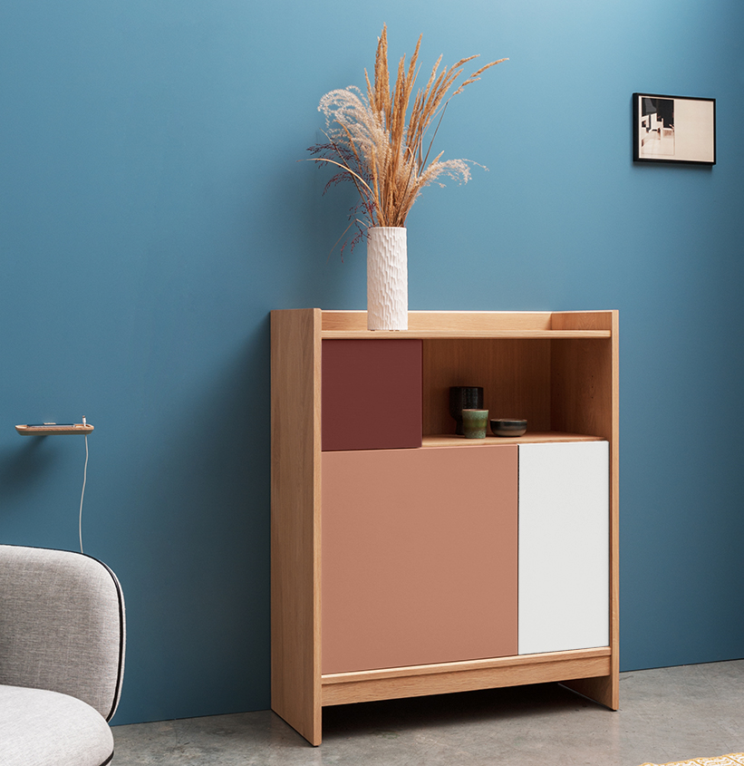 Meuble rangement Bric 90 made in France chiffonnier vaisselier commode mobilier design personnalisable sur-mesure fabriqué en Anjou chêne massif durable