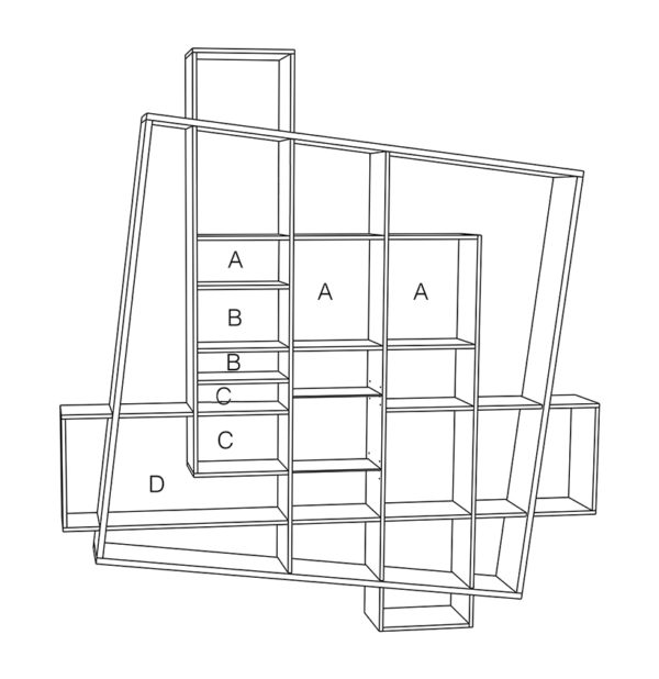 bibliothèque frisco filaire 3D zone couleur configurateur