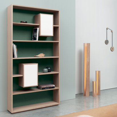 Bibliothèque avec niche rangement fermé rectangulaire Mixage 100 chêne massif couleur personnalisable blanc nacré vert sauge