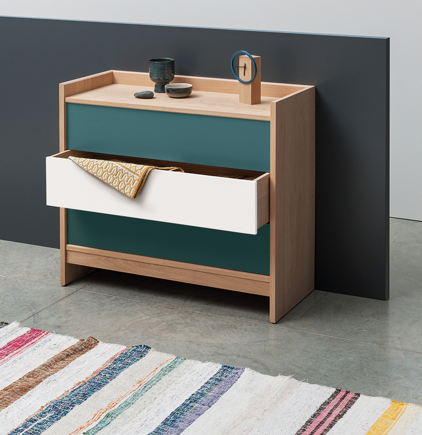 Commode Bric couleurs personnalisables meuble bois massif 3 tiroirs de rangement commode déco collection designer Studio Thomas Merlin BRIC fabrication Drugeot Manufacture