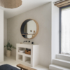 coin salle d'eau semi-ouverte chambre à coucher suite parentale meuble sur-mesure béton brossé miroir-console bois massif