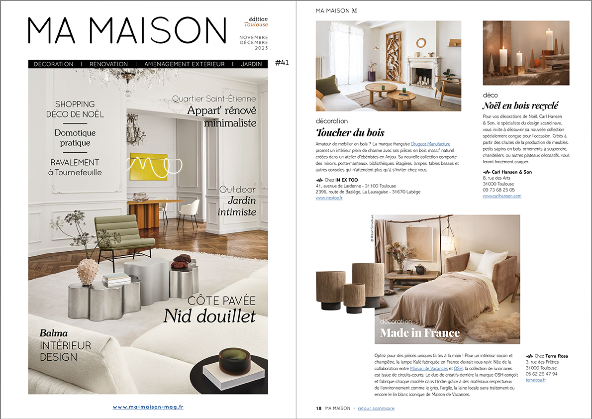 ma maison novembre decembre 2023 article special Made in France mobilier bois Drugeot Manufacture