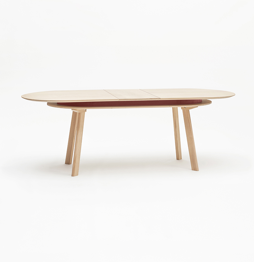 table à manger avec extension dissimulée entre plateau création Parati fabriquée en France par Drugeot Manufacture chêne massif durable certification PEFC