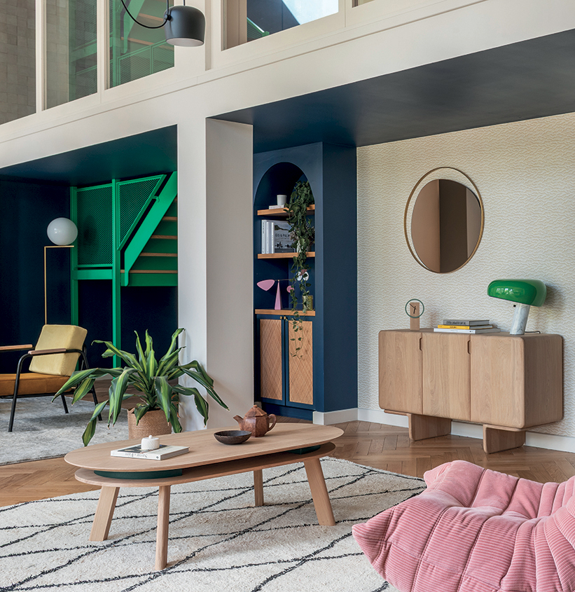 table basse salon Parati bois bleu fougere marine